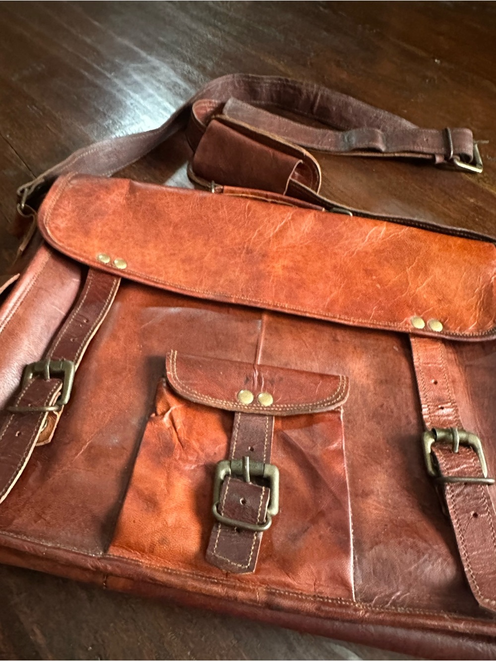 Vintage Brown Leather Messenger Bag for Men